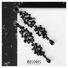 Серьги висячие со стразами "Ажур" капель, цвет чёрный