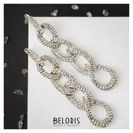 Серьги висячие со стразами "Цепи" гламур, цвет белый в серебре