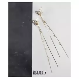 Серьги висячие со стразами "Чувства" бабочки, цвет белый в золоте