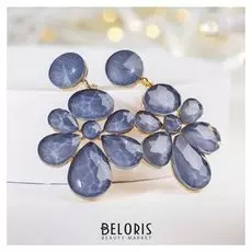 Серьги висячие со стразами "Цветение", цвет серый в золоте