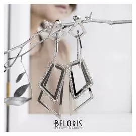 Серьги висячие со стразами "Фигуры", цвет белый серебре
