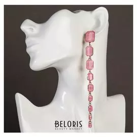 Серьги висячие со стразами "Флюид", цвет розовый в золоте