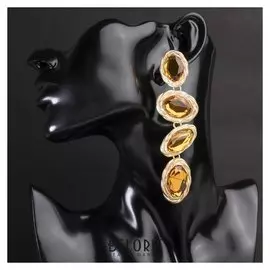 Серьги висячие со стразами "Гипноз", цвет жёлтый в золоте