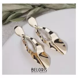 Серьги висячие со стразами "Глянец" капля, цвет белый в золоте