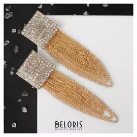 Серьги висячие со стразами "Голливуд" нити в квадрате, цвет белый в золоте