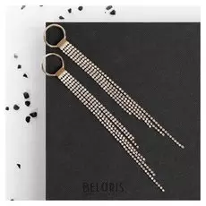 Серьги висячие со стразами "Голливуд" нити на кольце, цвет белый в золоте