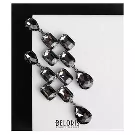 Серьги висячие со стразами "Иллюзион" узор, цвет серый