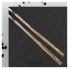 Серьги висячие со стразами "Капель" блеск, цвет белый в золоте