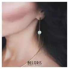 Серьги висячие со стразами "Капель" милана, цвет белый в золоте