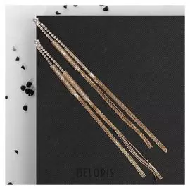 Серьги висячие со стразами "Капель" нити, цвет белый в золоте