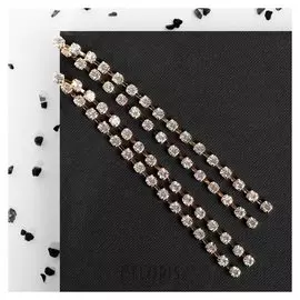 Серьги висячие со стразами "Кисея", цвет золото