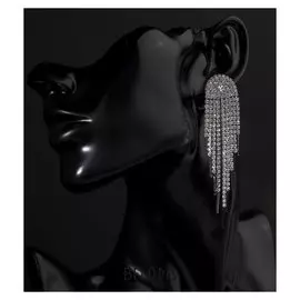 Серьги висячие со стразами "Кометы", цвет белый в серебре