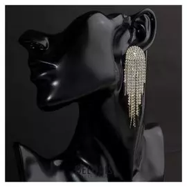 Серьги висячие со стразами "Кометы", цвет белый в золоте