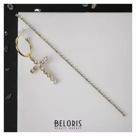 Серьги висячие со стразами "Крестики" длиная нить, цвет белый в золоте