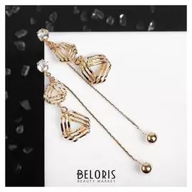 Серьги висячие со стразами "Маятник" пересечения, цвет белый в золоте