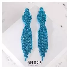 Серьги висячие со стразами "Маскарад" ель, цвет голубой