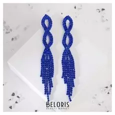Серьги висячие со стразами "Маскарад" косичка, цвет синий