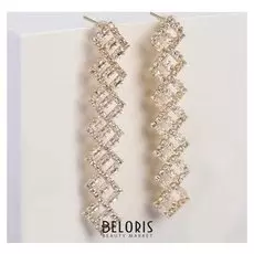 Серьги висячие со стразами "Селебрити" ромбы, цвет белый в золоте