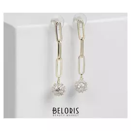 Серьги висячие со стразами "Стиль" звенья, шар 10, цвет белый в золоте