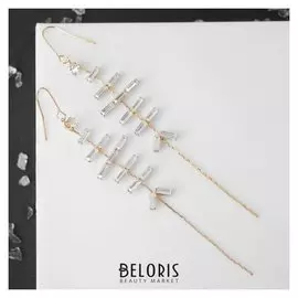 Серьги висячие со стразами "Ступеньки" длиная цепочка, цвет белый в золоте