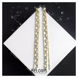 Серьги висячие со стразами "Тайна вечера" три нити, цвет белый в золоте