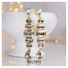 Серьги висячие со стразами "Вечеринка" подиум, цвет золото