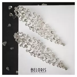 Серьги висячие со стразами "Волшебный век" рисунок, цвет белый в серебре