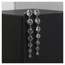 Серьги висячие со стразами "Змейка" L= 6,5, цвет белый в серебре