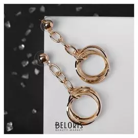 Серьги висячие "Тренд" кольца на цепи, цвет золото