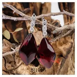 Серьги "Янтарь" лист, цвет вишнёвый