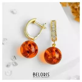 Серьги "Янтарь" шар №12, тесьма, цвет коньячный