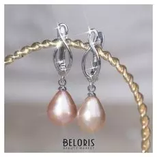 Серьги "Жемчуг речной" бесконечность, цвет розовый