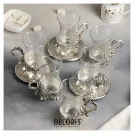 Сервиз чайный "Антик" на 6 персон, кружки 6 шт, 140 мл, блюдца 6 шт, D=12 см