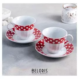 Сервиз чайный "Горох", 4 предмета: 2 чашки 210 мл, 2 блюдца, цвет красный