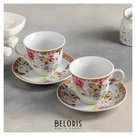 Сервиз чайный "Садовый дворик", 4 предмета: 2 чашки 250 мл, 2 блюдца