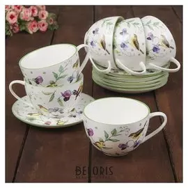 Сервиз чайный «Зелёный сад», 12 предметов: 6 чашек 220 мл, 6 блюдец 13 см