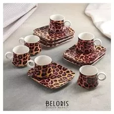Сервиз кофейный 12 предметов «Леопард», 6 чашек 100 мл 8,5×6,5×5,5 см, 6 блюдец 13,5×11 см