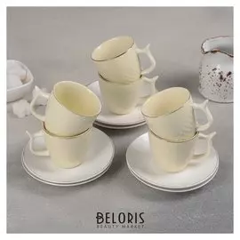 Сервиз кофейный «Нюд», 12 предметов: 6 чашек 100 мл, 6 блюдец 12 см, цвет жёлтый