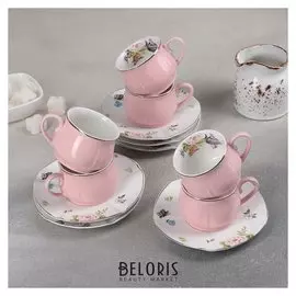 Сервиз кофейный «Сирена», 12 предметов: 6 чашек 100 мл, 6 блюдец 12 см, цвет розовый