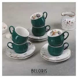 Сервиз кофейный «Сирена», 12 предметов: 6 чашек 100 мл, 6 блюдец 12 см, цвет зелёный