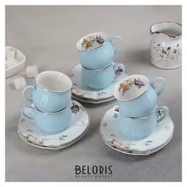 Сервиз кофейный «Сирена», 12 предметов: 6 чашек 100 мл, 6 блюдец 12 см, цвет голубой