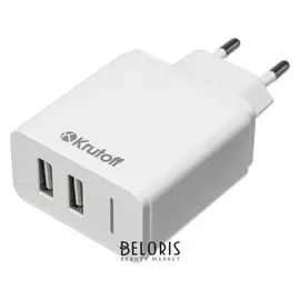 Сетевое зарядное устройство Krutoff, 2 Usb, 2.4 A, белое