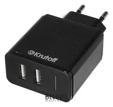 Сетевое зарядное устройство Krutoff, 2 Usb, 2.4 A, черное