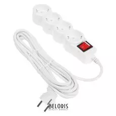 Сетевой фильтр 5bites Sp4w-150 4S, 4 розетки, 5 м, 10 А, 3х0.75 мм2, с выкл., белый