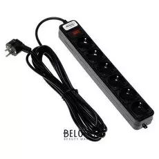 Сетевой фильтр черный Luazon Lighting, 6 розеток, 5 м, 2200 Вт, 3 х 0.75 мм2, 10 А, 220 В