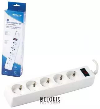 Сетевой фильтр DEFENDER ES, 5 розеток, 3 м, белый