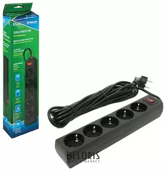 Сетевой фильтр Defender ES, 5 розеток, 5 м, черный, 99486