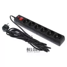 Сетевой фильтр "Гарнизон", 6 розеток, 5 м, 10 А, 2200 Вт, черный