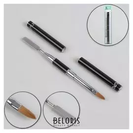 Шабер-кисть для наращивания ногтей, заострённая, 15,5 см, голова 6 × 15 мм, цвет чёрный/серебристый