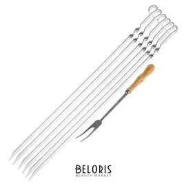 Шампуры, 6 штук, толщина, 2 мм, вилка для мяса, размер 58,5 х 1 см